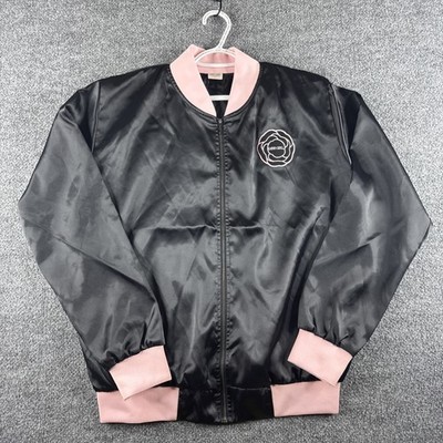 Carolina Herrera Good Girl Satin Varsity Bomber Jacket Size M/L Black Pink Spain