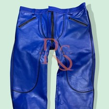 Men's Blue Leather Pant Genuine Lambskin Leather Pant LGBT Style Leather Pant