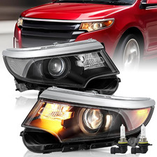 Headlight Assembly Set Halogen Type Models W/Bulbs Fit for 2011-2014 Ford Edge