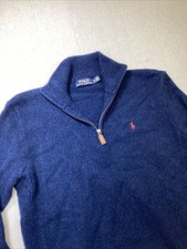Polo Ralph Lauren Sweater Men's Size M 100 Lambs Wool 1/4 Zip Mock Neck Blue