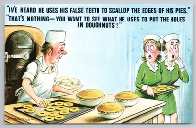 Comic Postkarte ''Falsche Zähne und Donuts!'' postkarte