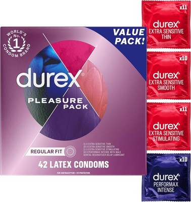 Durex Pleasure Pack Assorted Condoms, Exciting Mix of Sensation and Stimulation