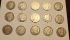 90%Silver Lot Of 15 Barber half dollars