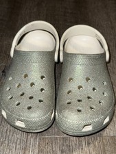 Crocs Classic Glitter Clog Silver/White Glitter Slip-On Unisex Kids Size 13
