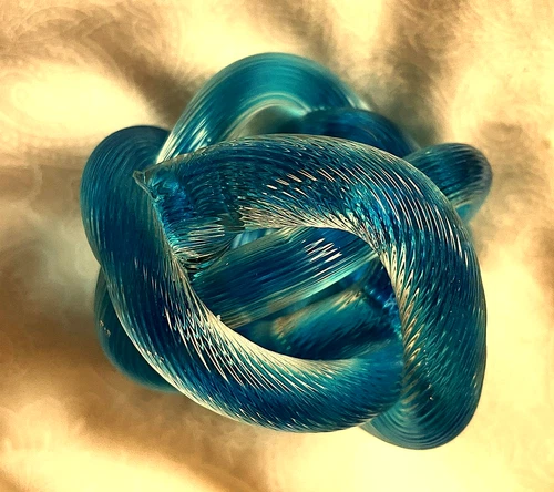 Vintage Murano Style Art Glass Twisted Knot Rope Paperweight Teal 3" EUC