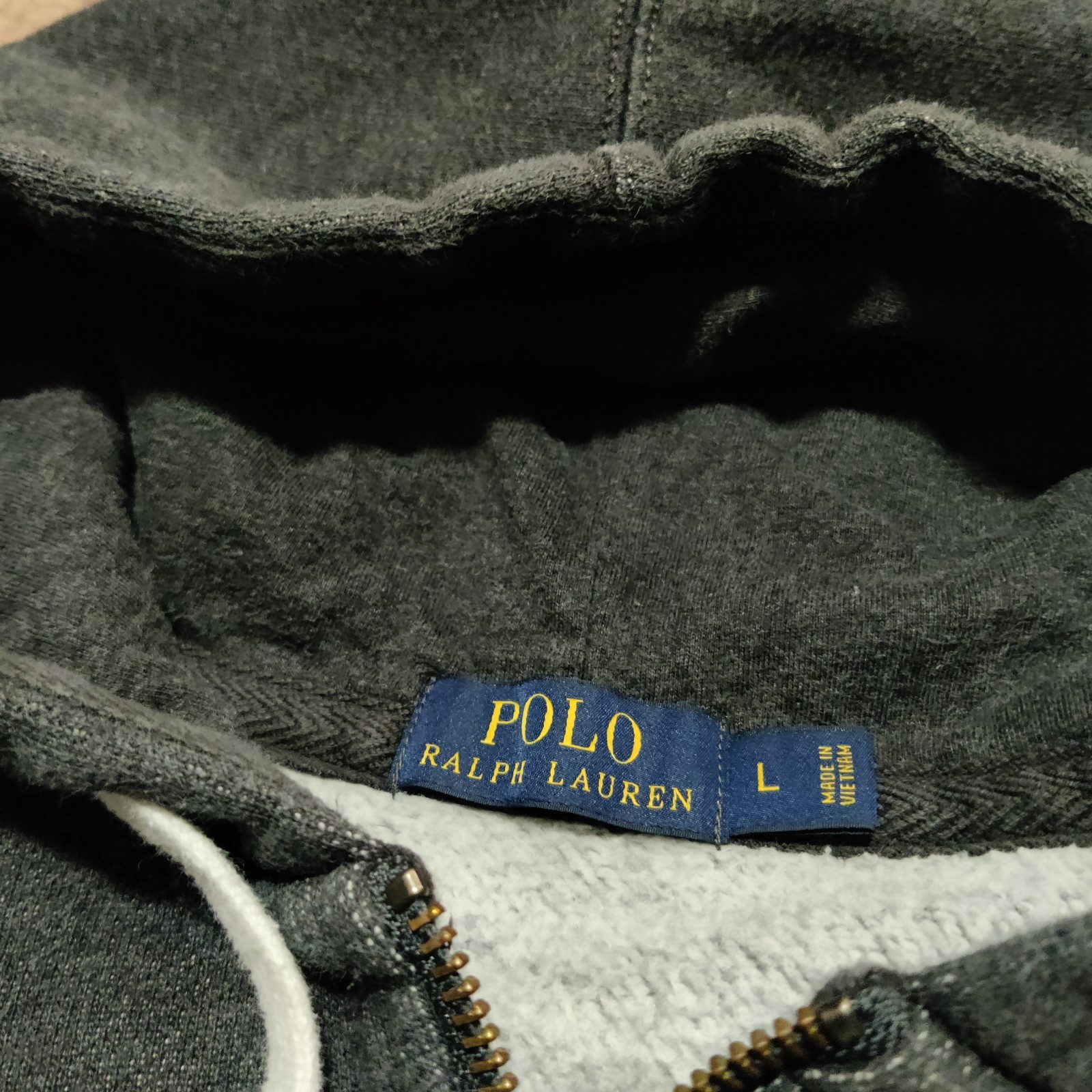 Polo Ralph Lauren Spa Terry pesante felpa con cappuccio zip intera grigia uomo L rosso pony