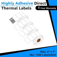 4Rolls 1300 Labels 2x1 Direct Thermal for Zebra LP 2824 2844 2442 Eltron ZP450