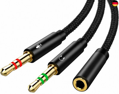 Audio Splitter Kabel Schwarz Y Adapter Headset 3.5mm Klinke Buchse   2 x Stecker