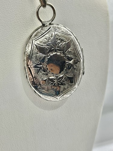 Collar Colgante Medallón de Plata Diseño Hoja Floral Victoriano Grabado Dos Caras - Imagen 16 de 18
