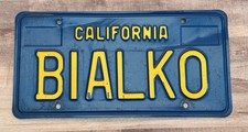 California 1970s Blue Gold Personalized License Plate # BIALKO