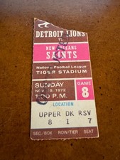 1972 New Orleans Saints Detroit Lions Football Ticket Lem Barney 2 Interceptions