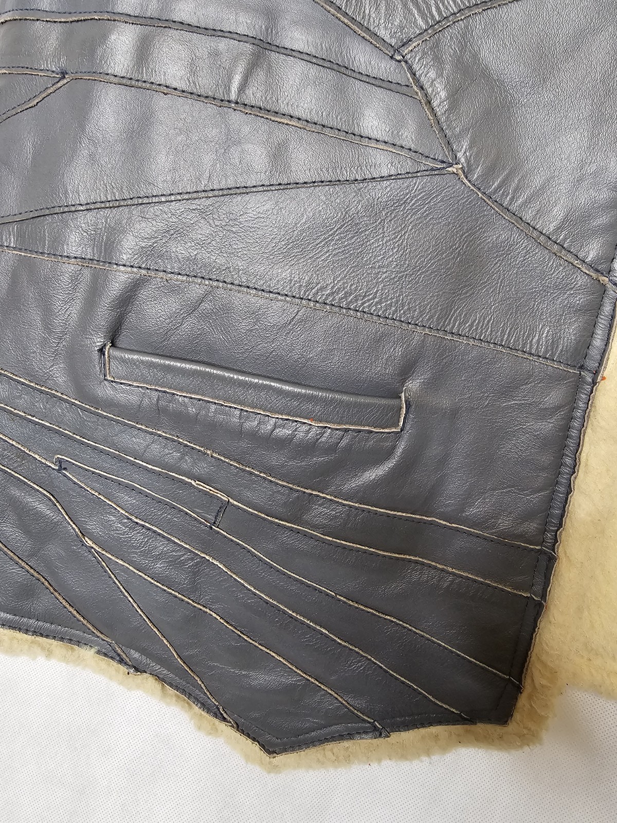 handmade Gray Beige Leather Patchwork Vest Contra… - image 5