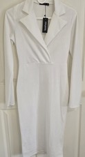 boohoo White Long Sleeve Collared Midi Sheath Dress Regular US 4 Solid Women