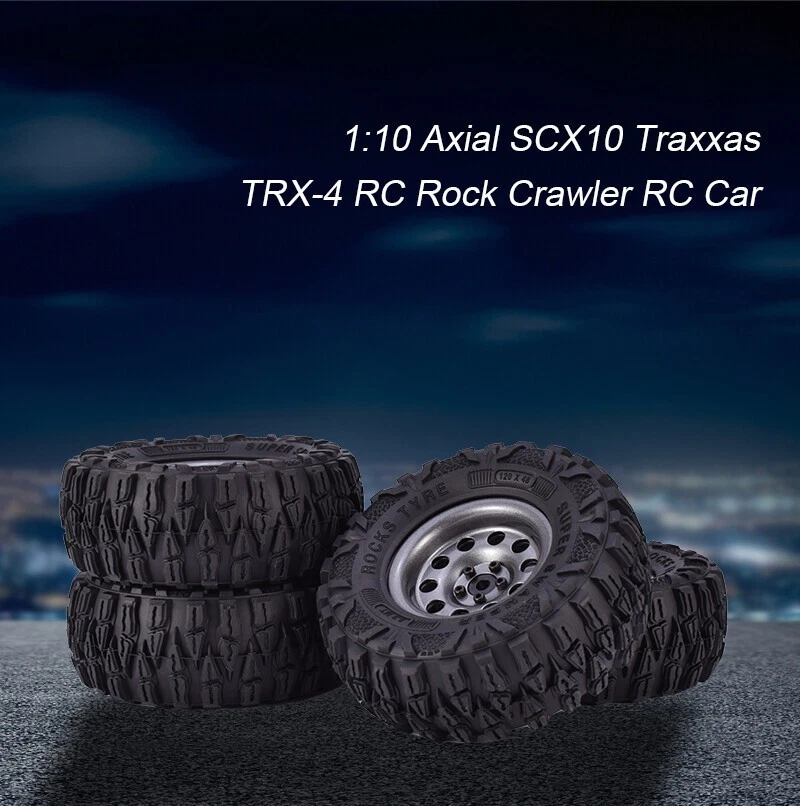 4x 2.2 Inch Rubber Tyres+Titanium Gray Metal Rim for 1:10 Axial SCX10 RC Car - Bild 4 von 4