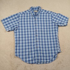 Vintage LL Bean Seersucker Button Up Shirt Mens 2XL Blue White Check Made in USA