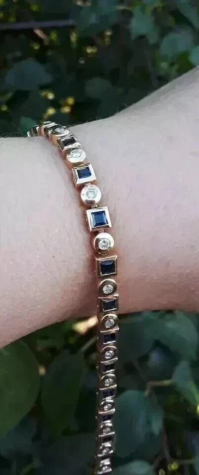 Brazalete de tenis para mujer de zafiro simulado princesa de 9 quilates enchapado en oro amarillo de 14 quilates Foto 4 de 4