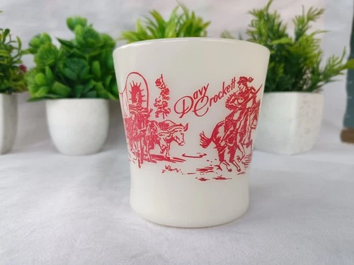 Davy Crockett Fire King Oven Ware Milk Glass Cup Mug Vintage