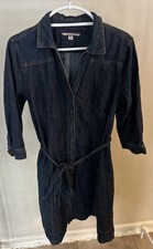 TOMMY HILFIGER XL denim dress long 3/4 sleeve button down belted