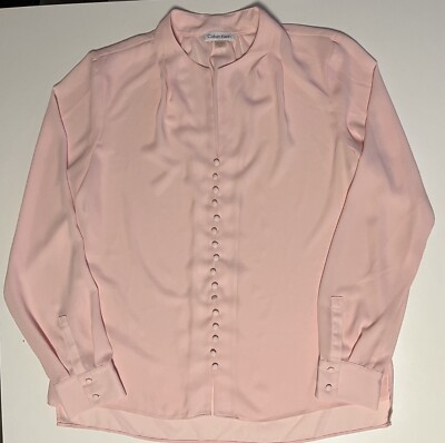 Calvin klein Women s Pink Large V-Neck Botton Down Long Sleeve Blouse