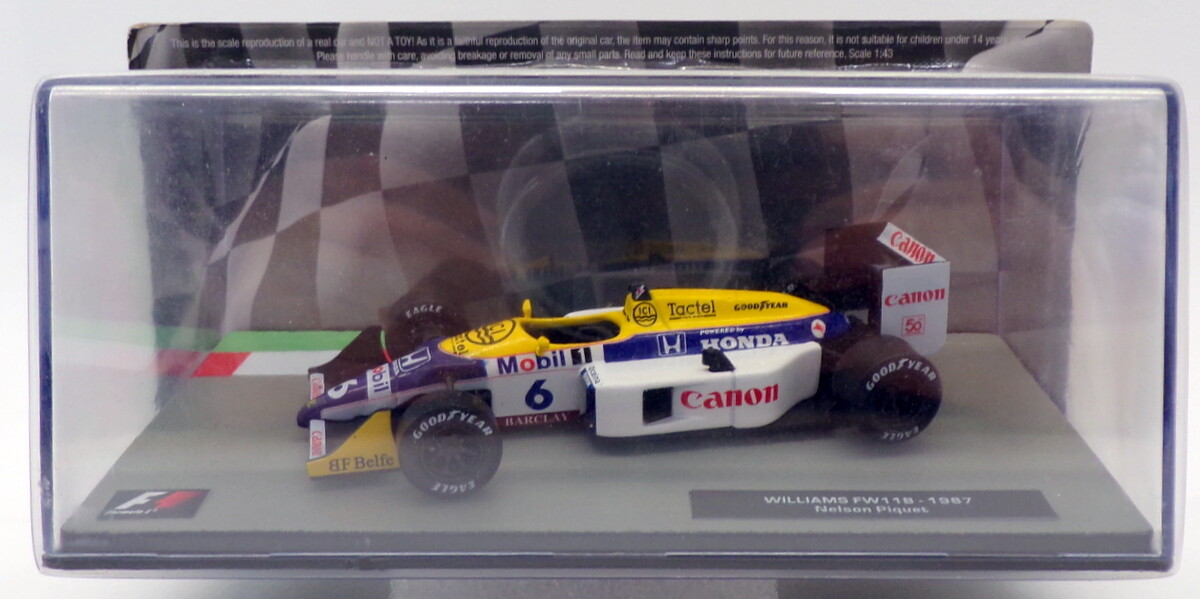1/43 Scale Altaya Williams FW11B F1 Car 1987 Nelson Piquet #6 Model AL17220B