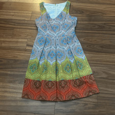 London times colorful pleated paisley sleeveless dress workcore summer woman's s