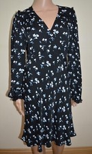 New M&S X Ghost Floral Ditsy V Neck Button Bodice Black Mix Tea Dress Sz UK 10