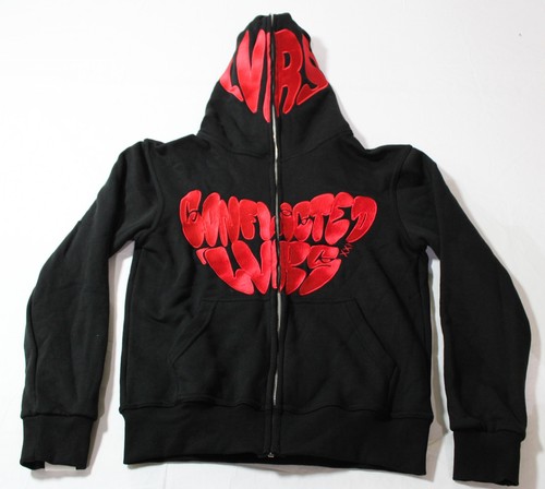 Conflicted Lvrs Unisex Erwachsene LVRS Satin Kapuze Hoodie mit durchgehendem Reißverschluss BE5 schwarz Small - Bild 1 von 8