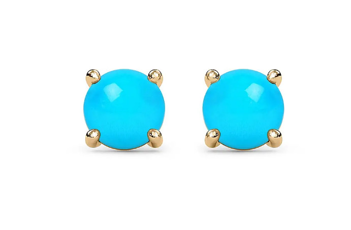 Pendientes de tachón de octágono turquesa natural para mujer y parrillas pendientes de oro liso