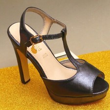 SANDALI DONNA cerimonia classico tacco  36 37 38 39 40 41  bleu brillantinato