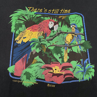 Vintage Macaw There’s Still Time 2XL Black T-Shirt Bird Rainforest Amazon  Exotic