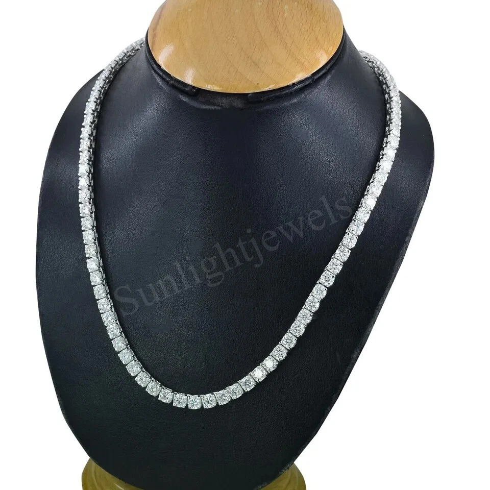 Real 925 Plata de Ley 5 mm Corte Redondo Blanco Diamante Tenis Cadena Collar - Imagen 2 de 4