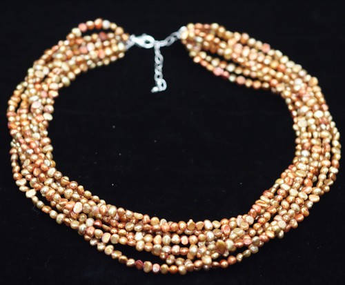 Vintage Silpada Copper Gold Pearl 8-strand 18" to 20"Necklace 925 Sterling Clasp - Picture 3 of 3