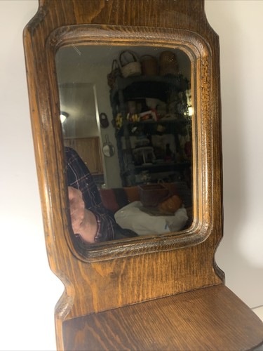 Vintage Rustic Wooden Wall Mirror with Shelf~Cabin~Entry~Handsome~Gift~16x7" - Picture 4 of 12