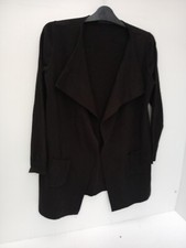 M&S Long Cardigan Buttonless Wrap in BLACK  with front Pockets length 30".