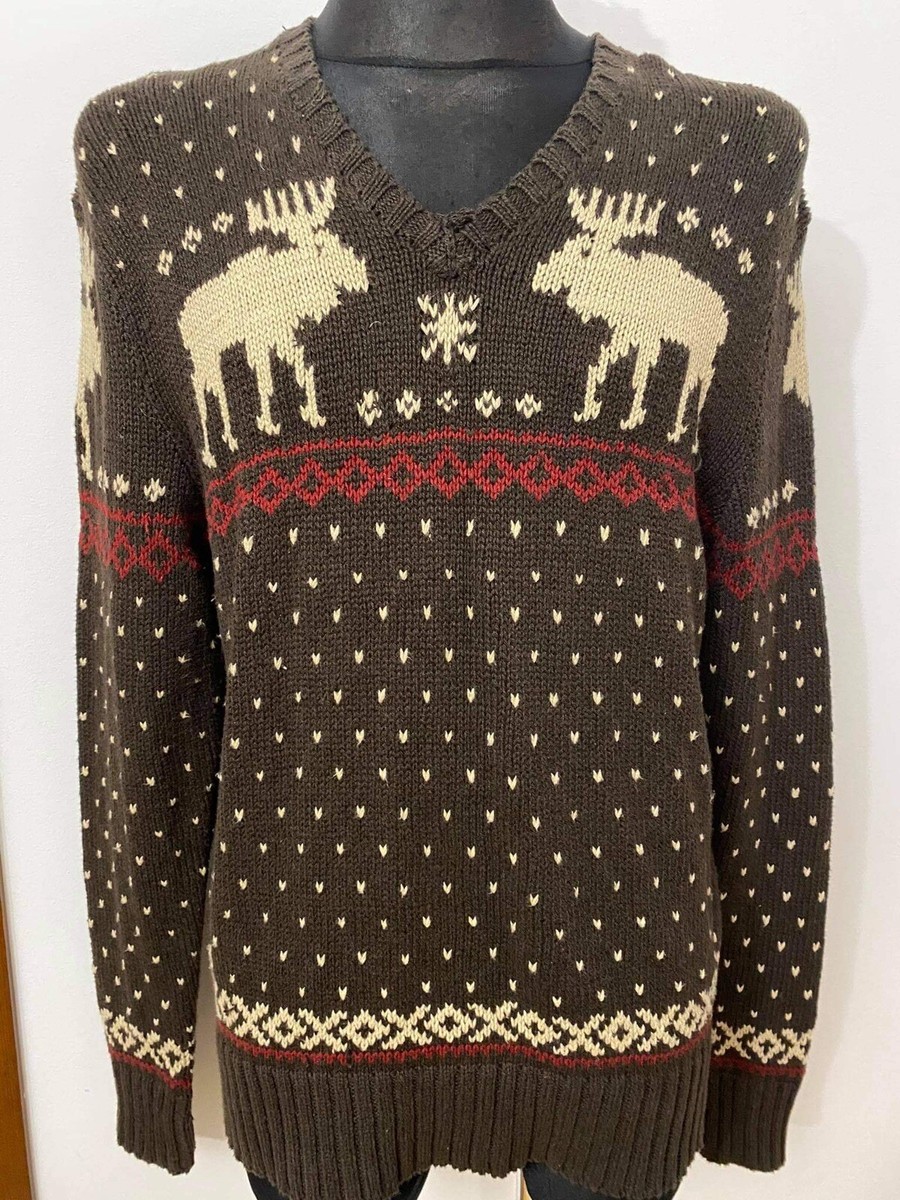 Vintage Polo Ralph Lauren Moose Theme Hand Knit Cotton linen 