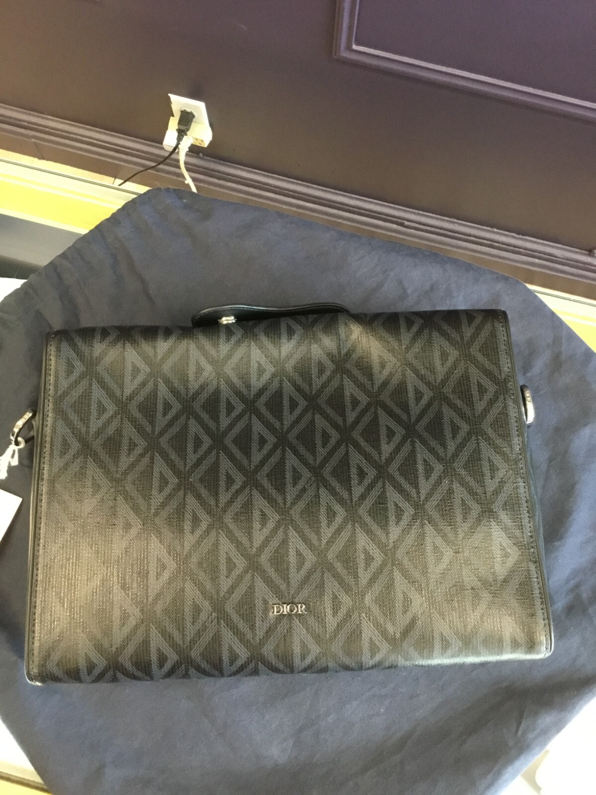 Christian Dior Lingot Briefcase Messenger Bag Men CD Diamond Coated Canvas Black image 3
