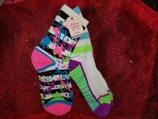FADED GLORY GIRL'S 2 PAIR PAINT SPLATTER STRIPES SOCKS-LARGE 4-10 MULTICOLOR-NEW