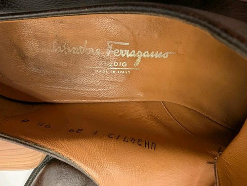 Men's Dress Shoes Oxford Derby Ferragamo Brown Pebble Leather Cap Toe 9.5D - Picture 11 of 14
