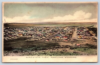 Postcard WY Rawlins Bird's Eye View Town Albertype Homes Streets Roads c1910 L2