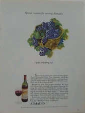 1968 Almaden wine bottle basket of grapes vintage original