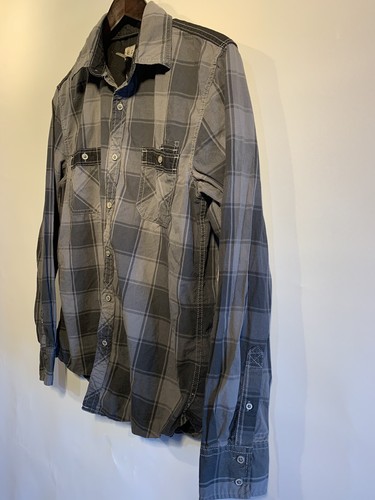 Decree Men's Long Sleeve Button up Top Gray Plaid Size Medium - Picture 5 of 8