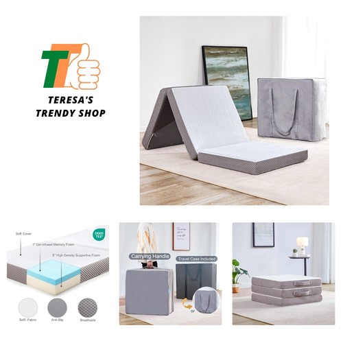 Foldable Mattress 4 Inch Folding Mattress Tri-fold Gel Memory Foam Breathable...