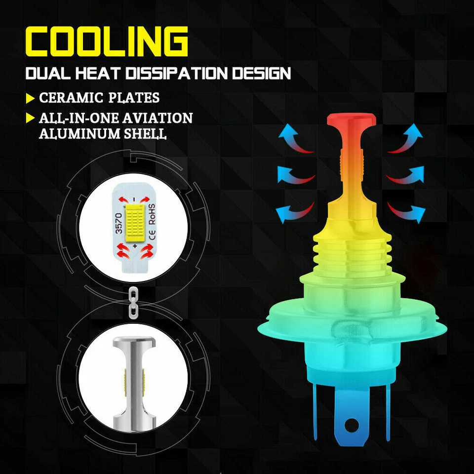 H4 9003 LED Headlight For Kawasaki Brute Force 300 2012-2018 Tecate KXT250 84-87 Foto 2 de 4