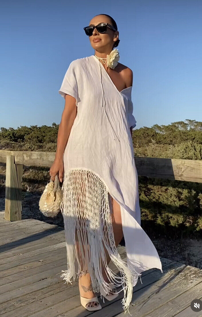 こはるちゃんのお洋服 dress&drawers white ZARA NEW WOMAN SS23 LINEN DRESS WITH FRINGE WHITE | 7495