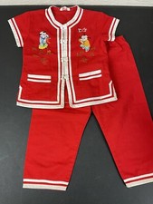 VINTAGE PLUM BLOSSOMS RED POCKETS ORIENTAL CHILD TOP MOCK KIMO 2t