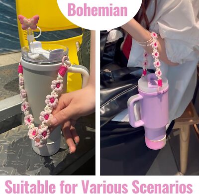 8-Piece Stanley Cup Accessories Kit - Handle, Boot, Spill Stoppers & Straw Covers (Pink)