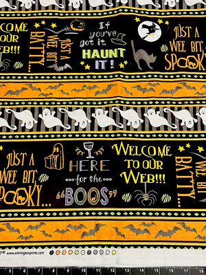 Halloween Here for the boo Ghost Cat Bat Witch FABRIC 18''x21'' Fat Quarter COTTON