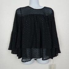A New Day Blouse Womens XS Black Bell Sleeves Sheer Layers NWT Top