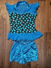 A Wish Come True Girl's Polka Dot Dance Costume Size XLC Blue Black