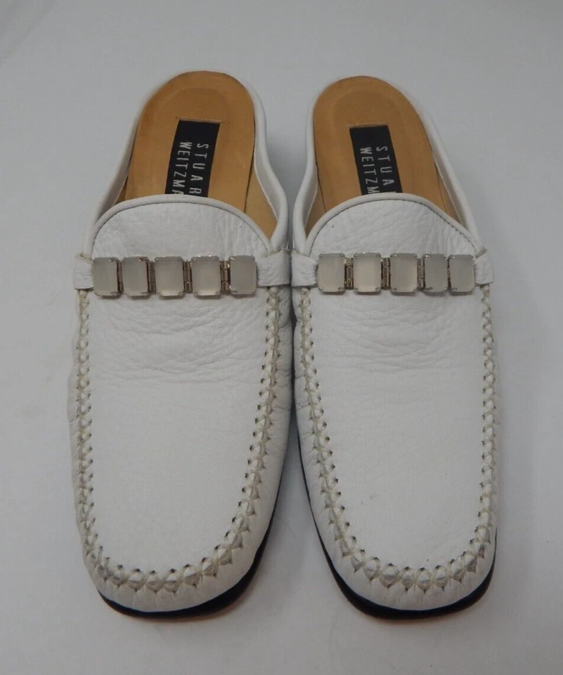Vintage Stuart Weitzman Backless White Loafers 7.5 B